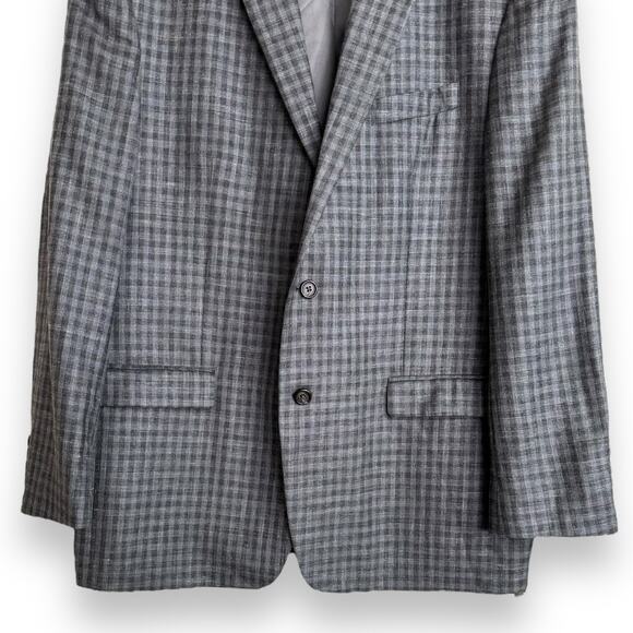 Lauren Ralph Lauren Wool Silk Blend Gray Plaid Two Button Blazer Men's Size 46L - Picture 4 of 13